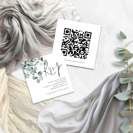 Cartão De Informações Watercolor Eucalyptus Script QR Code Weding RSVP