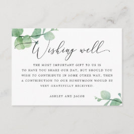 Cartão De Informações Watercolor eucalyptus script wedding wishing well