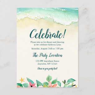 Cartão De Informações Watercolor Floral Beach Bat Mitzvah Recepção
