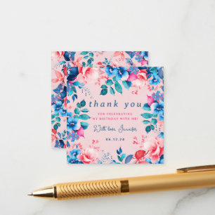 Cartão De Informações Watercolor Floral Birthday Obrigado A Inserir Blus