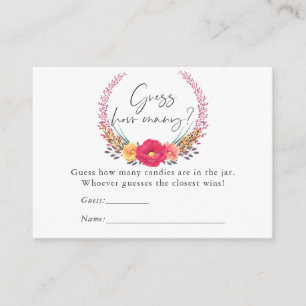 Cartão De Informações Watercolor Floral Safari Chá de fraldas Candy Game