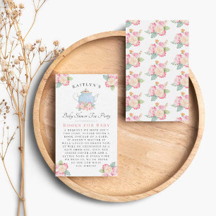Cartão De Informações Watercolor Floral Tea Party   Livro Chá de fraldas