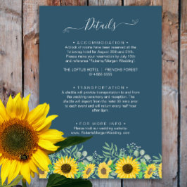 Cartão De Informações Watercolor Girassóis Marinho azul Detalhes do Casa