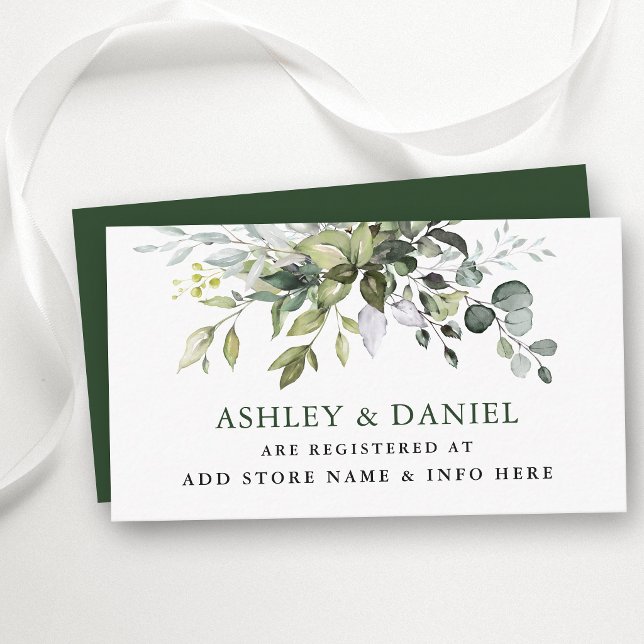 Cartão De Informações Watercolor Greenery Wedding Registry (Customize to change text color, text style or to change color of back of card.)