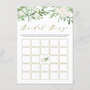 Cartão De Informações Watercolor Greenery White Flowers Bridal Bingo