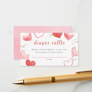 Cartão De Informações Watercolor Hearts Girl Chá de fraldas Raffle