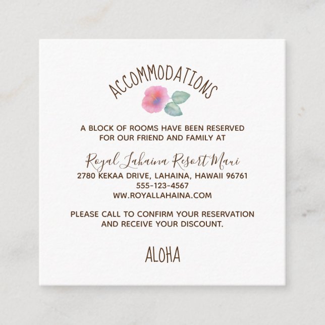 Cartão De Informações Watercolor Hibiscus Maui Weding (Frente)