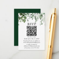 Watercolor Ivy Sage Ferns Green Wedding QR RSVP