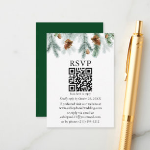 Cartão De Informações Watercolor Pine Cones Weding QR RSVP