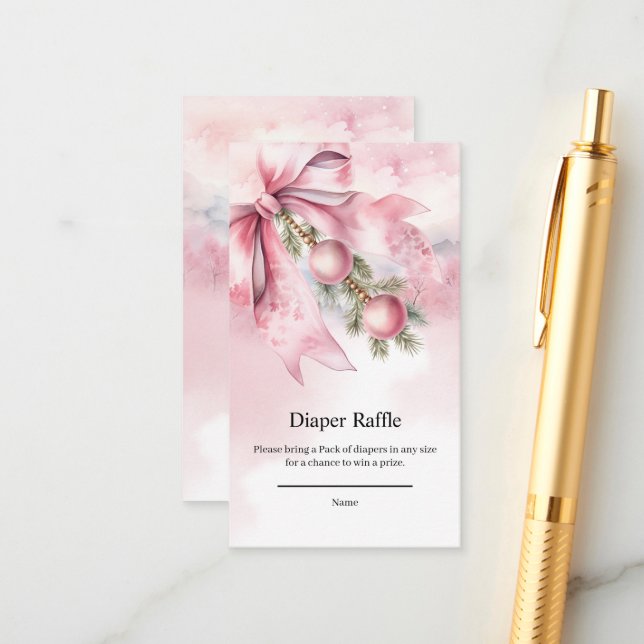 Cartão De Informações Watercolor Pink Bow with Baubles  (Frente/Verso In Situ)