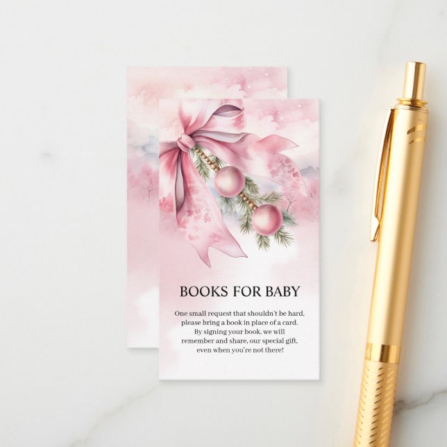 Cartão De Informações Watercolor Pink Bow with Baubles  (Frente/Verso In Situ)