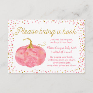 Cartão De Informações Watercolor Pumpkin Girl Chá de fraldas Traga um Li