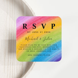 Cartão De Informações Watercolor Rainbow Colorful QR Code Weding RSVP