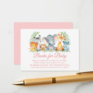 Cartão De Informações Watercolor Safari Animais Rosa Livros Rosa para Be