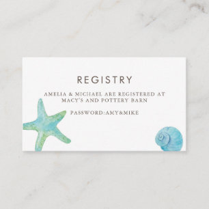 Cartão De Informações Watercolor Starfish & Seashell Beach Gift Registry