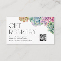 Watercolor Succult Chá de fraldas QR Code Registry