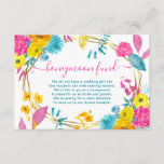 Cartão De Informações Watercolor Summer Flowers Weders Honeymoon Fund<br><div class="desc">Elegante Flores de Verão,  azuis e amarelas,  cor d'água,  e design de folhagem com armação dourada</div>