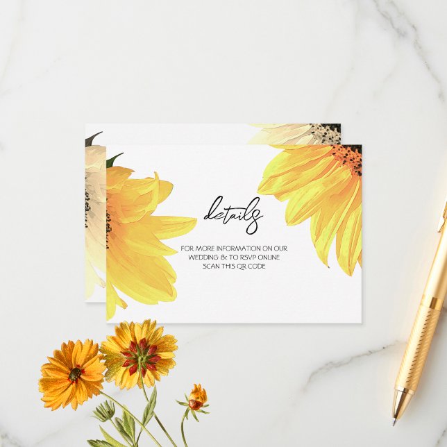 Cartão De Informações Watercolor Sunflower Wedding (Criador carregado)