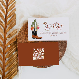 Cartão De Informações Watercolor Western Boots QR Code Baby Registry