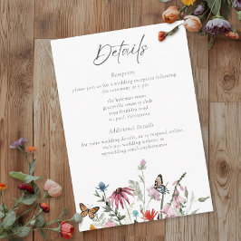 Cartão De Informações Watercolor Wildflower Butterfly Modern Wedding