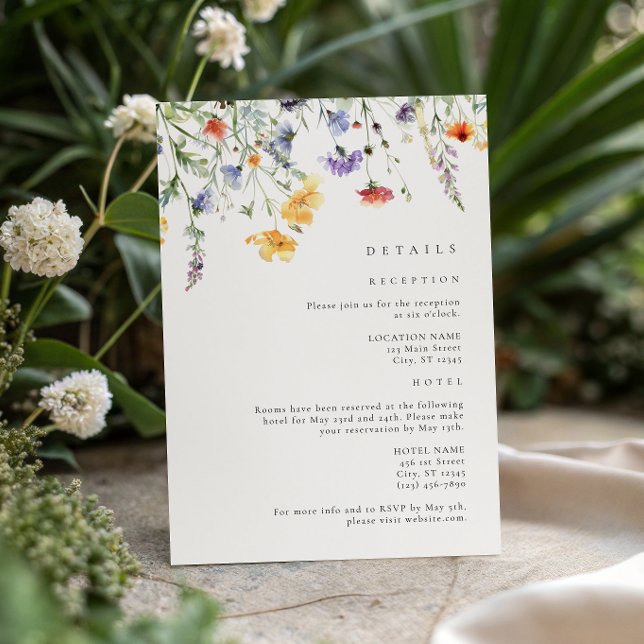 Cartão De Informações Watercolor Wildflower Wedding Details (Criador carregado)