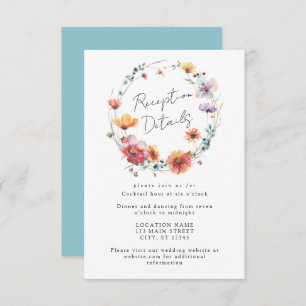 Cartão De Informações Watercolor Wildflower Wreath Weds