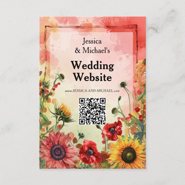 Cartão De Informações Web site de casamento com código de 🌻 com QR (Frente)