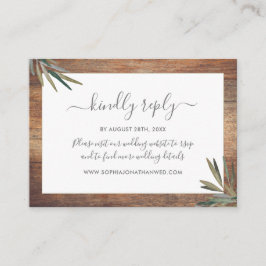 Cartão De Informações Website de Casamento de Madeira com Aquarela Botân