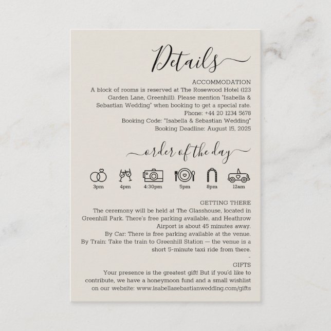 Cartão De Informações Wedding Cream Details (Frente)