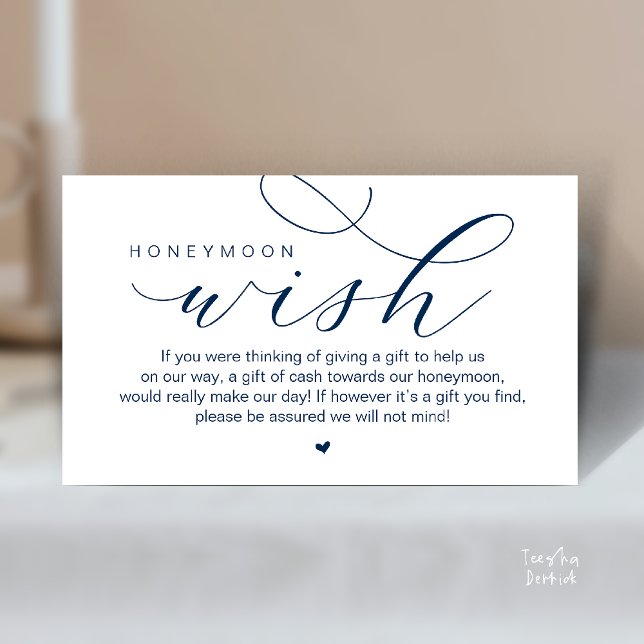 Cartão De Informações Wedding Honeymoon Wish, Modern elegance minimal (Wedding Honeymoon Wish, Cash, Modern elegance minimal Enclosure Card cute heart in Classy Navy Blue)