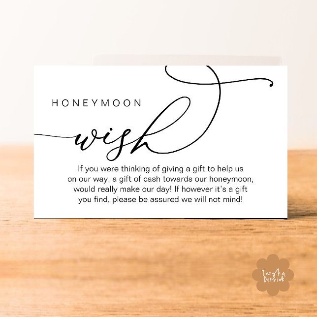 Cartão De Informações Wedding Honeymoon Wish, Wishing Well Gifts in Cash (Wedding Honeymoon Fund, Wishing Well Wish, Gifts in Cash Enclosure Card in Black and White)