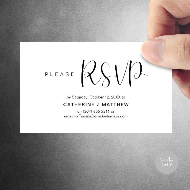 Cartão De Informações Wedding Invites RSVP Reminder, Modern Minimal (Wedding Invites RSVP Reminder enclosed card, Modern Minimal Black and White)