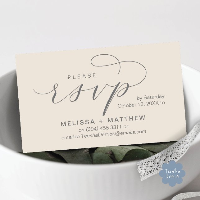 Cartão De Informações Wedding Invites RSVP Reminder Modern Minimalist (Modern Wedding Celebration Invites RSVP Reminder Enclosed Card in Aesthetic Cream Grey)