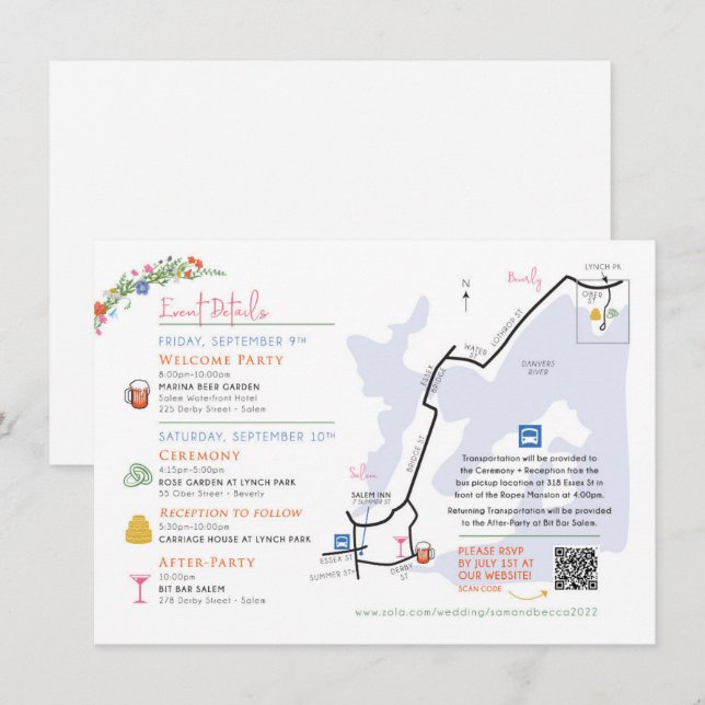 Cartão De Informações Wedding Map Enclosure Card - Custom Design Rebecca (Frente/Verso)