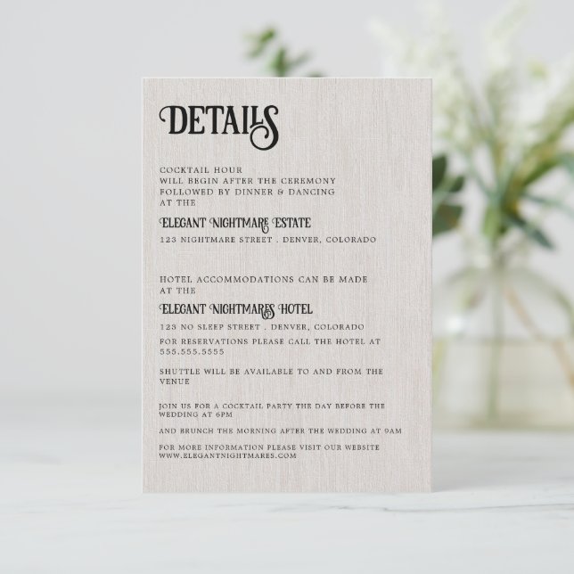 Cartão De Informações Wedding Tarot (Em pé/Frente)