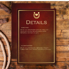 Cartão De Informações Western Rustic Furradura Burgundy e Detalhes Doura