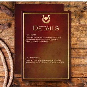 Cartão De Informações Western Rustic Furradura Burgundy e Detalhes Doura