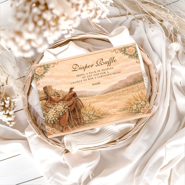 Cartão De Informações Western Saddle Wildflower Diapper Raffle  (Criador carregado)