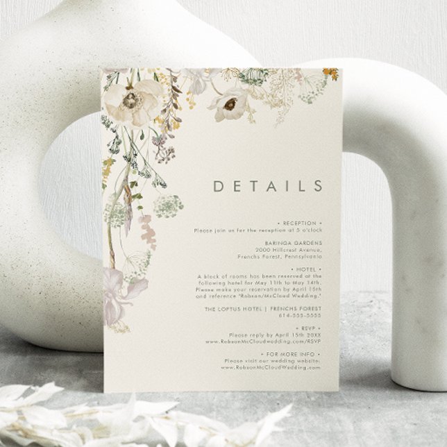 Cartão De Informações Whimsic Wildflower | Dados sobre o marfim (Criador carregado)