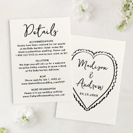 Cartão De Informações Whimsical Black Heart Wedding Details