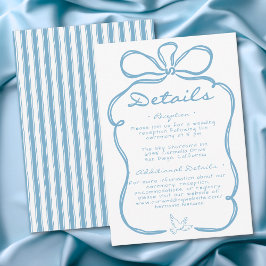 Cartão De Informações Whimsical Blue Hand Drawn Floral Stripe Wedding