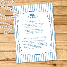 Cartão De Informações Whimsical Blue Watercolor Bow Stripe Wedding