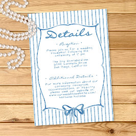 Cartão De Informações Whimsical Blue Watercolor Bow Stripe Wedding