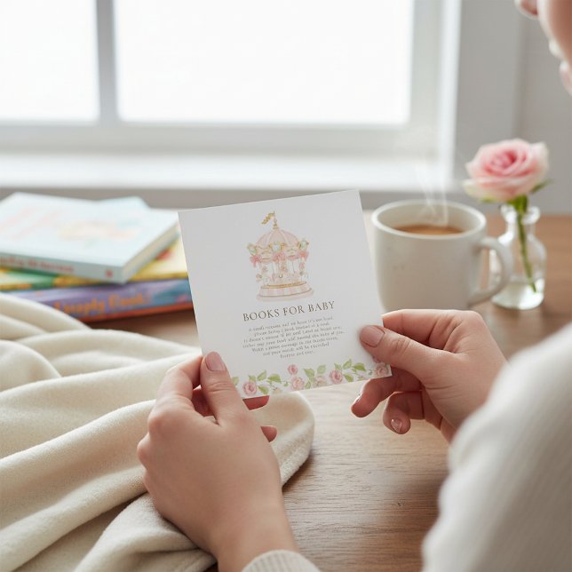 Cartão De Informações Whimsical Carousel Floral Baby Shower Book Card (Criador carregado)