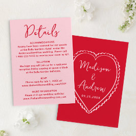 Cartão De Informações Whimsical Pink and Red Heart Wedding Details