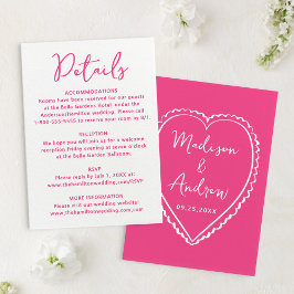 Cartão De Informações Whimsical Pink Heart Wedding Details