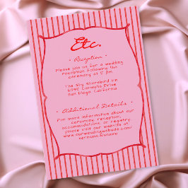 Cartão De Informações Whimsical Red Pink Watercolor Stripe Wedding
