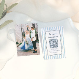 Cartão De Informações Whimsical Retro Blue Stripes Spanish Wedding RSVP