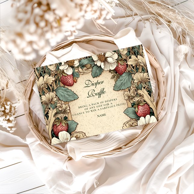 Cartão De Informações Whimsical Strawberry Forest Diapper Raffle  (Criador carregado)