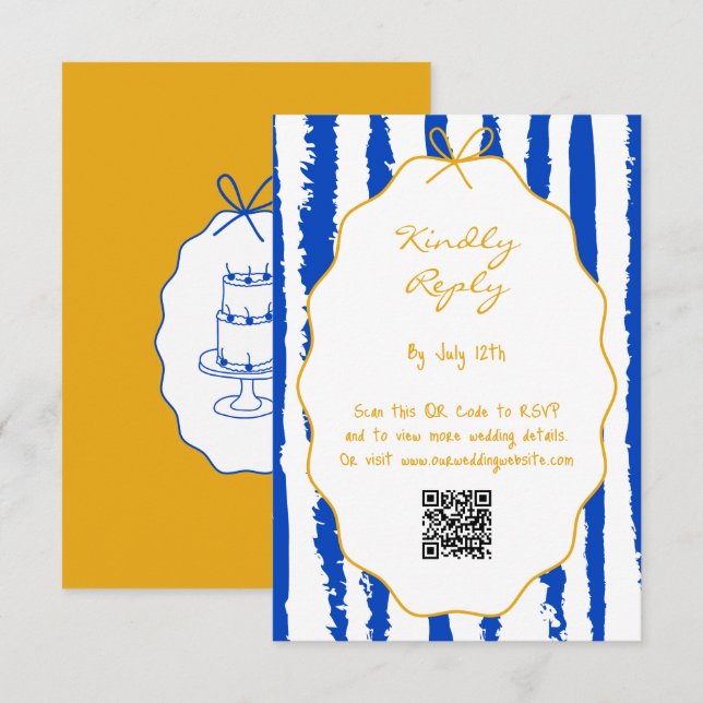 Cartão De Informações Whimsical Stripes Handwritten Painted Wedding  (Frente/Verso)